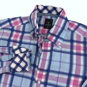 TAILORBYRD COLLECTION Mens Plaid Long‎ Sleeve Button Down Shirt Blue Pink Med.